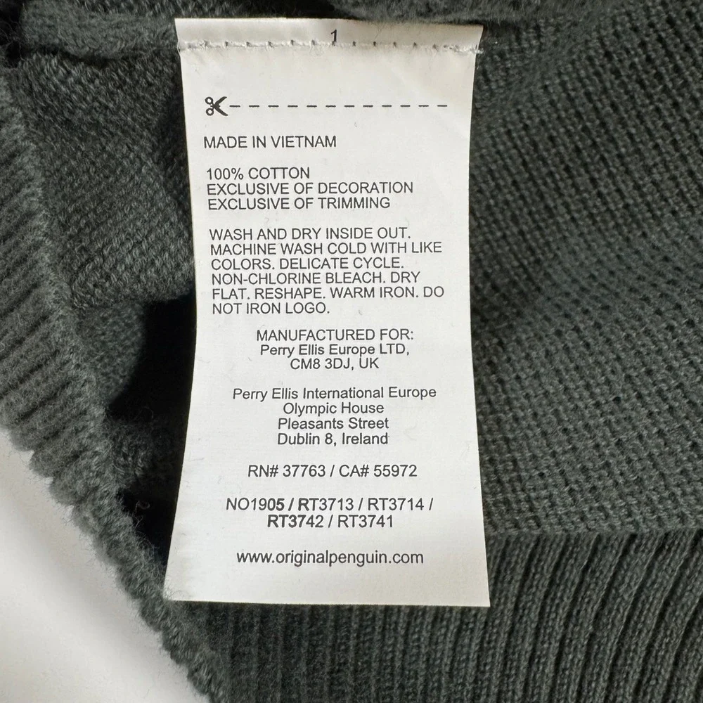 Original Penguin Men's Deep Forest Green Cotton Textured Crew Neck Sweater